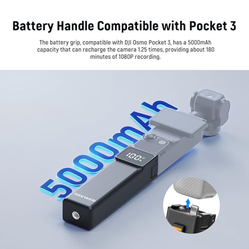 Image of NEEWER Battery Handle Compatible with DJI Osmo Pocket 3 & Creator Combo Tripod Accessories, 5000mAh Type C 22.5W Max Portable Charging Power Pack, 1 /4 inch Thread for Selfie Stick Video Recording, PH01