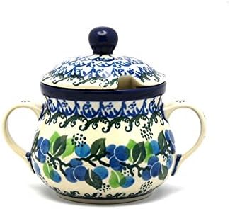 Polish Pottery Sugar Bowl - Blue Berries