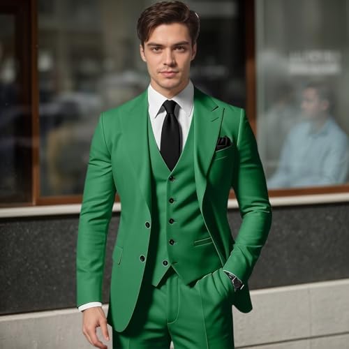 Mens Suit Slim Fit 3 Piece Peak Lapel Two Button Blazer Vest Pants Set Wedding Formal Business Prom Party Suit3