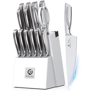 imarku® Knife Set, Japanese HC Stainless Steel 15 PCS Kitchen Knife Set With Block With Built-in Sharpener, Razor-Sharp Blade Knife Block Set With Dotted Ergomomic Handle, Best Birthday Gift