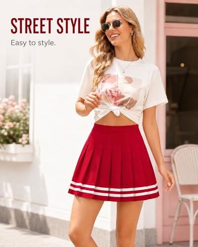 Image of Shestellar Women Pleated Mini Skirt, High Waisted A-Line Skirt with Elastic Waist for Casual Wear