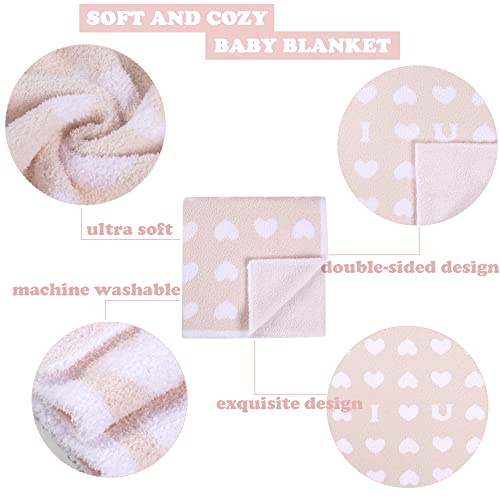 Image of BOBOYOYO Plush Baby Blankets for Newborn Girls Boys Heart Soft Fuzzy Warm Swaddle Receiving Blanket 30 x 30 Polyester Toddler Blanket for Crib Stroller Nursery Pink