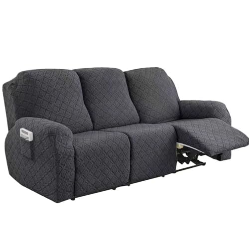 ATEK 3 Seater Recliner Chair Cover, Stretch Recliner Sofa Covers with Side Pockets, Anti-Slip Fitted Washable Replacement Furniture Protector (Dark Grey)
