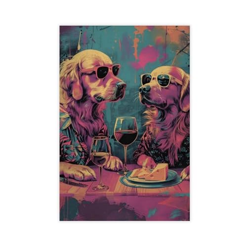 Tableau Golden Retriever vintage de qualité supérieure bistrot chic