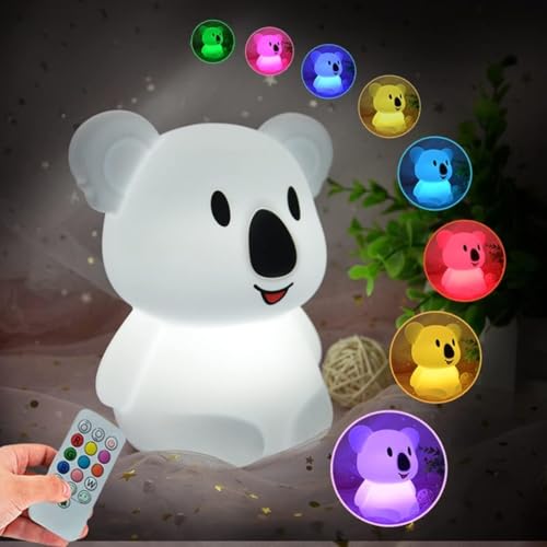 Image of MUID Koala Silicone Night Lamp | Rechargeable Nursery Night Light for Kids, Portable Color Changing LED Nightlight - Break Resistant, Eye Caring, Adjustable Brightness & Color and Time Setting