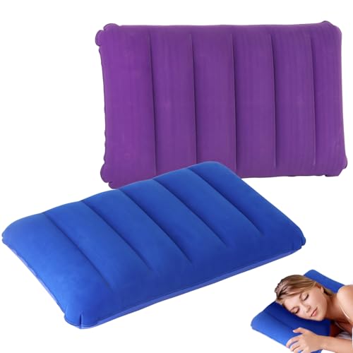 Prmape 2 PCS Almohada Hinchable Flocada, Almohada de Camping y Viaje 43x27cm, Ultraligera Almohada de Flocado, Almohada de Viaje Impermeable y Comprimible para Acampar/Viajar/Oficina