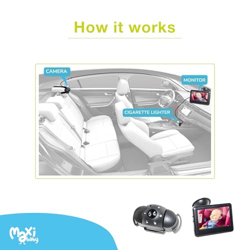 Image of Baby car seat mirror camera - BabyCam 4.3 inch LCD Rear Seat Mirror - Wide-Angle Camera & Night Vision - Easy Plug & Play Install - Safe Baby Monitoring in Car - Maxi Baby