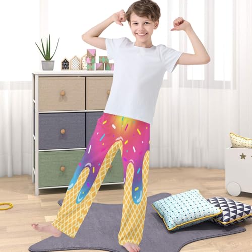 Boys' Pants Brown Circle Ice Cream Joggers Elastic Long Bottoms Trousers Sweatpants with Pockets Size 6-144
