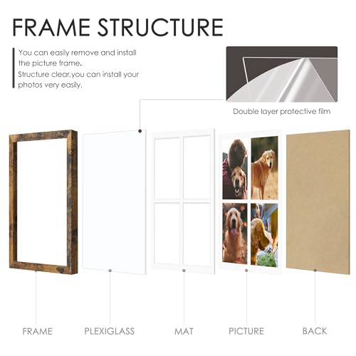 Image of DUENPY 12x16 Picture Frame 5x7 Collage Picture Frame Displays Four 5x7 inch Photos or 12x16 (Without Mat) for Available Horizontal Wall Mounting Display and Vertical Brown