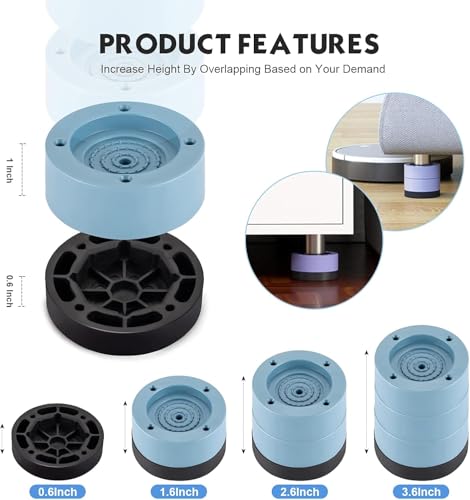 Image of Washing Machine Vibration Pads Stand, Height Adjustment Washing Machine Stand with Anti-Slip Rubber Pad (4 Pcs Set)