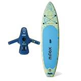 Nilox Set Tavola da Sup Gonfiabile con Scooter Acquatico Elettrico, Completo di Accessori con Zaino, Pagaia, Pompa, Leash, 1 Pinna, Velocità Fino a 5km/h, Tavola da 335x84x15cm