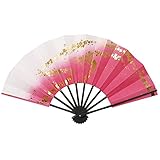 [あですがた] 舞扇子 子供 9寸 黒塗 緑 青 ピンク 裾ぼかし 金小石 流水 202-212 (ピンク)