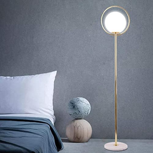Lámparas altas de pie de metal con elegante base de mármol y sofisticada tulipa de cristal 3
