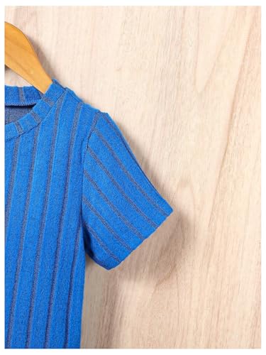 Image of SHENHE Boy's 2 Piece Ribbed Outfits Crew Neck Short Sleeve Tee Top and Track Shorts Set Royal Blue 5Y