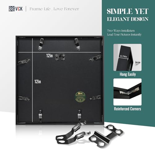 Image of VCK 12x12 Frame Black Metal, Real Glass, 8x8 Mat, for Picture Print