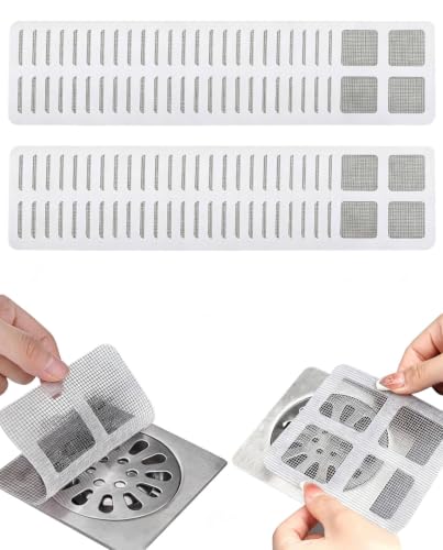 LEEQ 50 Piezas Rejilla Desagüe Ducha Cuadrada Atrapa Pelos Malla Fina Adhesiva Desechable Cubierta Filtro para Baño Terraza Anti Cucarachas Anti Olores Red para Desagüe Ducha