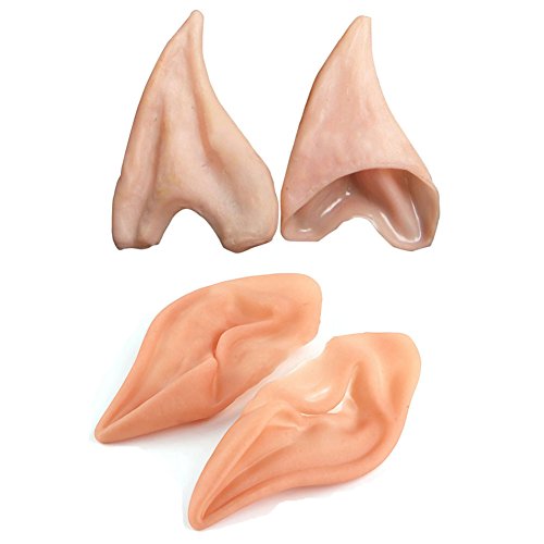 AISHNE Latex Fairy Pixie Elf Ears Cosplay Accessories Halloween Party Latex Soft Pointed Prosthetic Tips Ear 2 Different Pair