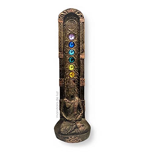 Incensário Estátua de Buda e 7 Chakras em Strass Vertical Resina
