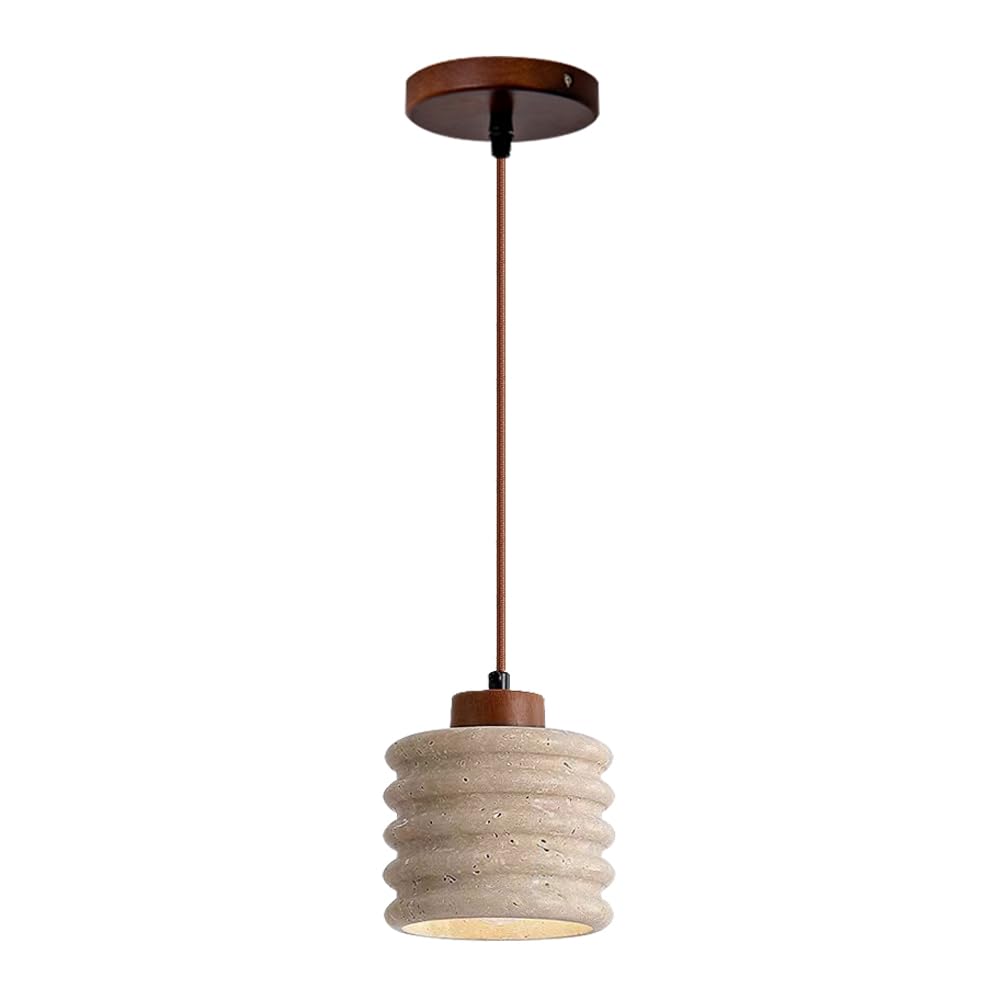 ZGDHWCR Wabi Sabi Style Pendant Lamp, Natural Yellow Travertine Hanging Light, Single Head Adjustable Height Chandelier, Restaurant Living Room Bedroom Decoration Light Fixtures