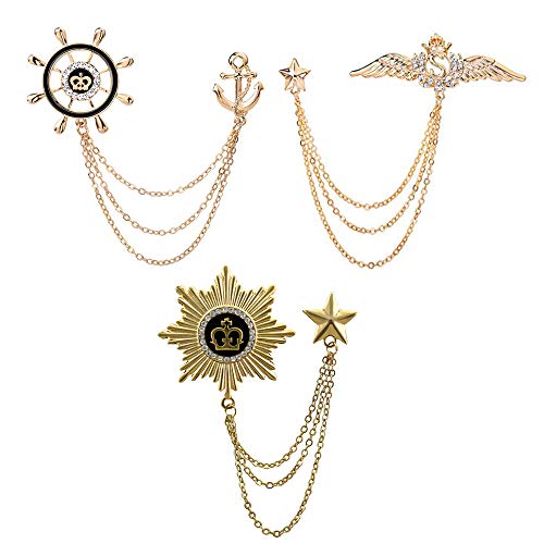 Huture 3pcs Broche de Hombre Broches Alfiler Clip de Metal Blusas Clips Bufanda Accesorios Agujas de Clip Ala timón Escudo Clips de Cristal Ramillete de Insignia De Joyería De Moda Para Damas, Oro