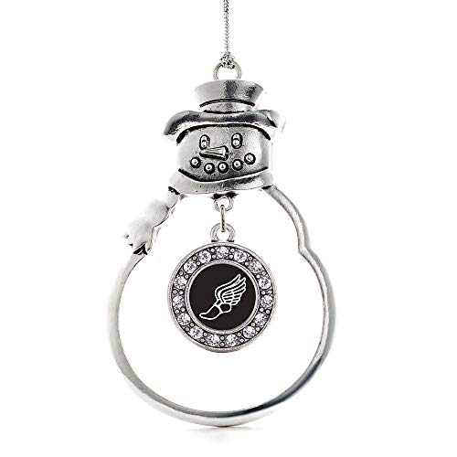 Inspired Silver - Track Runner - Silver Christmas Ornament - Circle Charm Christmas Tree Ornament with Cubic Zirconia - Snowman Hanging Decoration