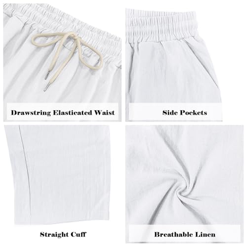 Image of Men's Linen Pants Casual Cargo Pants with Pockets Lightweight Elastic Waist Drawstring Pants Baggy Beach Pants