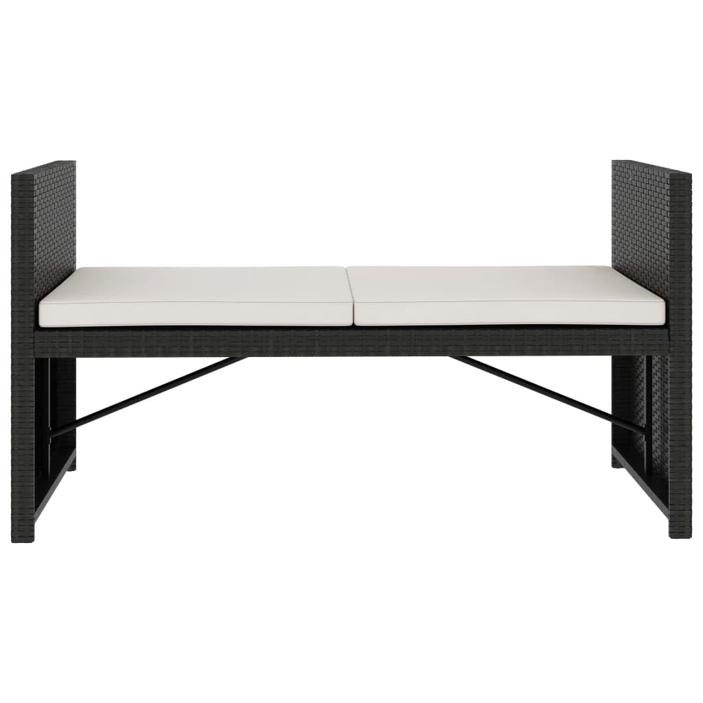 Set Muebles Jardin 5 Piezas Ratán PE Negro | Estructura Acero Solido, Cojines Gruesos Cremallera, Mesa Centro, 1 Banco, 1 Banco Sin Respaldo, 2 Taburetes