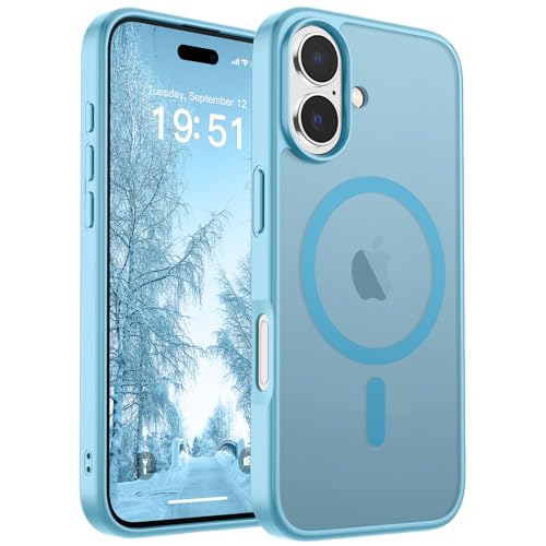 Image of SUPFINE Magnetic for iPhone 17 Case (Compatible with MagSafe)(Military Grade Drop Protection) Translucent Matte Shockproof with Anti-Fingerprint Phone Cover 2025,Light Blue