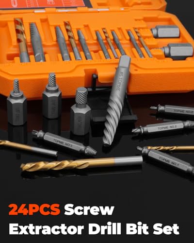 24 Piece Screw Extractor and Left Hand Drill Bits Set, Easy Out Screw Extractor Set with HSS Steel Reverse Drill Bit for Removing Stripped Damaged Broken Screw,Bolts,Nuts