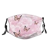 Aesthetic Pink Butterfly-Face Mask with 2 Filter, Breathable-Adjustable Filters Mask Aesthetic...