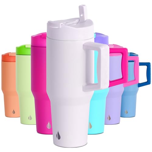 Image of Elemental 100% Leak Proof 32oz Tumbler with Handle & Straw Travel Mug | Stainless Steel Double Wall Insulated Tumbler for Hot and Cold Beverages with Sip & Straw Lid