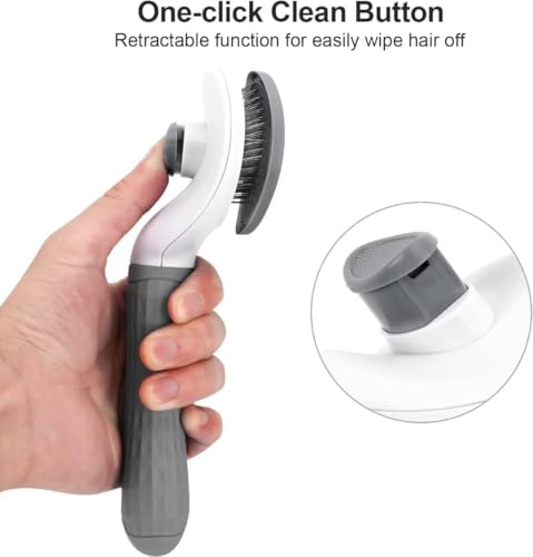 Image of Pet Hair Removal Brush for Dog Cat Grooming Tool, Self Cleaning Slicker Hair Massage Comb Loose Undercoat Removes Tangles Fur Hair Slicker Brush for Puppy Kitten Bunny Massage-Pet Supplies (Gray)
