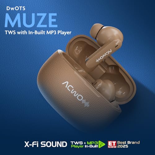 Image of ACwO DwOTS Muze True Wireless Earbuds, in-Built MP3 Player, TF Card Support, Recording Mode, Real-Time Audio Listening, HD Calling, Dual Device Connectivity, TWS Ear Buds with 45Hrs Playtime (Brown)