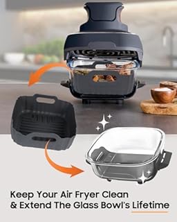 Silicone Liners for Ninja Crispi FN101GY FN101SG FN101ST, Reusable Non-Stick Ninja Crispi 4-in-1 portable glass air fryer Accessories, Large & Small Pot Basket Compatible with 4 QT & 6 Cup Container