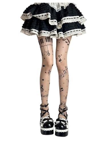 Women's Y2K Graphic Pantyhose Sheer Mesh Lightweight Tights Stockings under Dress