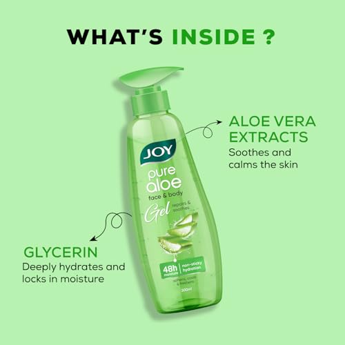 Image of Joy Pure Aloe Vera Gel for Face & Body (300ml) with Natural Moisturisers & Pro Vitamin B5 | 99% Pure Aloe Gel for Hydrating Dry & Damaged Skin | Non Sticky & Quick Absorbing