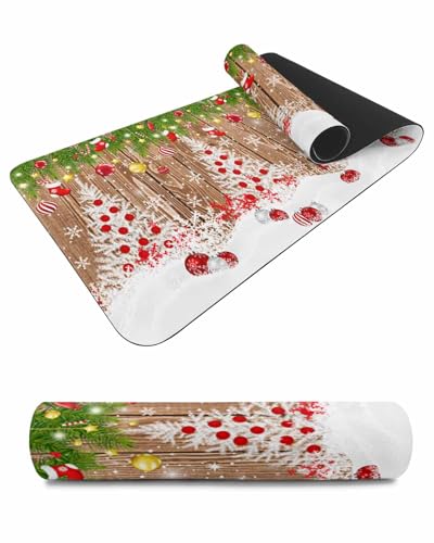 Debedcor Heat Proof Table Pads Waterproof Decorative, Wooden Christmas Trees Non-Slip Table Countertop Protector, Xmas Pine Snowflake Red Ball Insulation Mat for Dining Room, 48 x 12 Inches