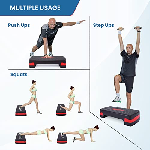 Image of AGARO Aerobics Stepper, Adjustable Home Gym Exercise Fitness Stepper, Body Fitness, Polypropylene Material, Aerobics Stepper with 2 Height Level (10 - 15 Cm) Adjustments, Max Weight upto 200kg (Black & Red)