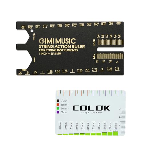 GIMI ギター弦用多機能定規 ストリングアクションルーラー アルミニウム合金製 ギター弦高調整 弦楽器 フレット サドル ナット 高さ 弦間微細調整 精密目盛り ブラックゴールド配色