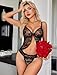 Avidlove Sexy Lingerie for Women Pajama Sets Lace Pjs Open Front Cami and Panty Set Sleepwear Black L