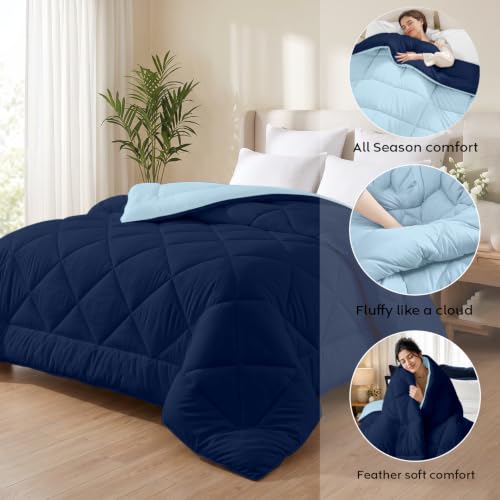 Image of AYKA Reversible Comforter 220 GSM Microfiber Reversible AC Comforter /Blanket for Winter /Quilt /Duvets for King Size Double Bed Comforter (90 * 100, SkyBlue & Navyblue)| TC - 220