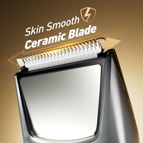 Image of Body Hair Trimmer for Men: Pubic Hair Trimmer with Mirror & LED Light - Electric Ball Shavers with Ceramic Blades & Travel Lock - Body Groomer IPX7 Waterproof Wet or Dry Use for Groin /Legs /Chest
