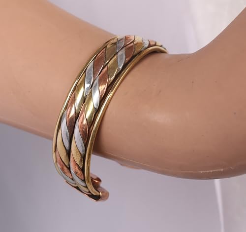 Image of Touchstone copper bracelets | gift for men women |adjustable 100% pure solid real magnetic jewelry | handmade bracelet set combo | rope braided tibetan bangles.