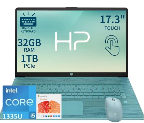 Image of HP 17.3 inch Touchscreen Laptop, 13th Gen 10-Core Intel Core i5, 32GB RAM, 1TB PCIe SSD, Intel Iris Xe Graphics, Backlit Keyboard, Office 365, Windows 11, Fingerprint