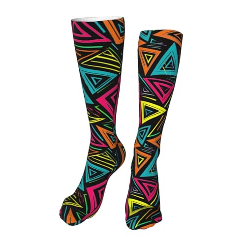 Colorful Triangles Compression Socks for Kids Boys Girls, Knee High Soccer Socks Long Tube Funny Gifts for Running Sports Travel 19.8in