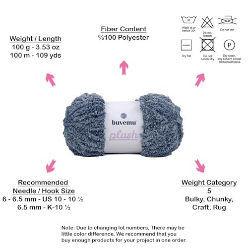 Image of Plush Faux Fur Bulky Yarn, Super Soft Fluffy Fuzzy for Knitting Crocheting Crafting, 100 Gram (3.53 Ounces) 109 Yards (100 Meters) (Dark Gray)