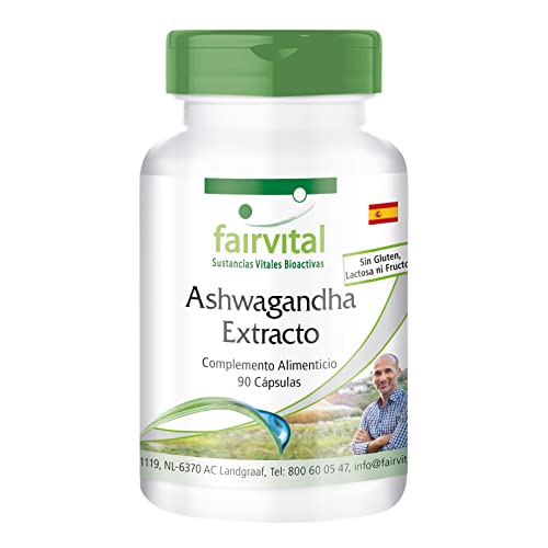 fairvital Ashwagandha, 90 cápsulas, ALTA DOSIS, 1000mg de extracto de ashwagandha 12:1 por dosis diaria, 5% de withanólidos, VEGANO, Withania somnifera
