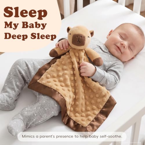 Image of Baby Lovey Security Blanket, loveys for babies Soft Capybara Stuffed Animal Snuggle Toy, Baby Shower Registry Search Receiving Blankets for Newborn Infant Essentials Gifts for Boys Girl, Brown 16 Inch