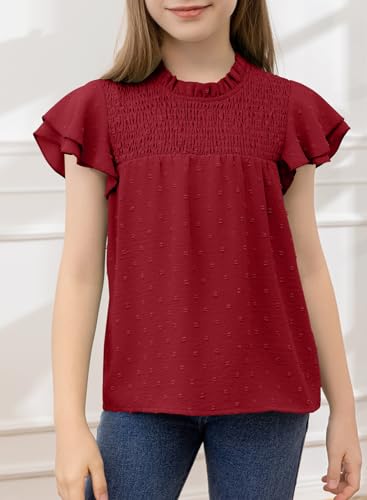 Image of bilbean Girls Elegant Polked Swiss Dot Long Sleeve Shirts Tops 6-15 Years