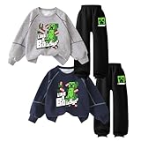 [GZA1way] 子供 パーカー マインクラフト 2枚セット クリーパー 長袖＋ズボン上下セット 女の子 男の子 可愛い スウェットゲーム周辺 部屋着 寝間着 男女兼用 (レッド,150)